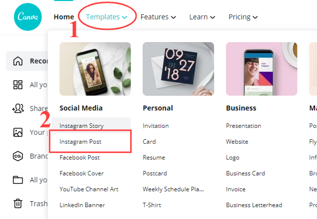 how to create instagram post at canva